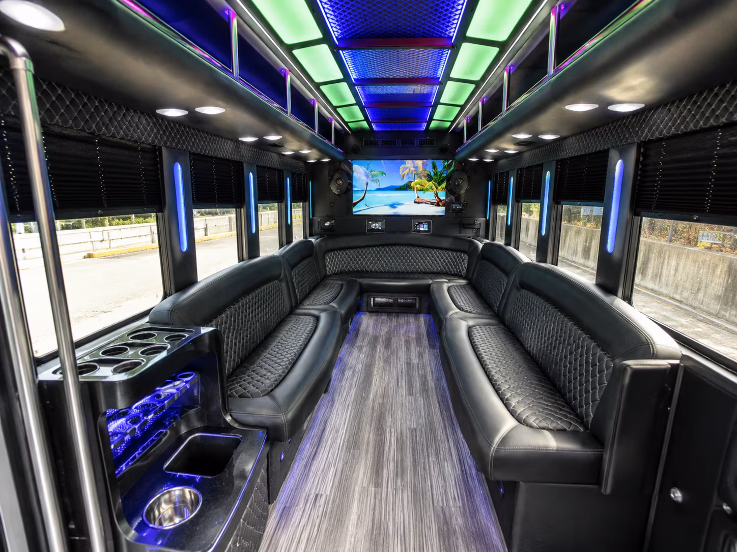 dallas 18 passenger party bus inside